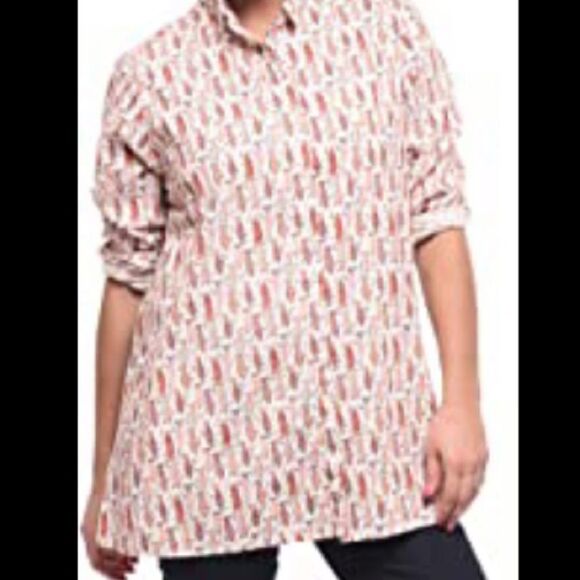 Tulip Clothing Logan Button Down Shirt Red Fish Print XS Made in India - Picture 2 of 14